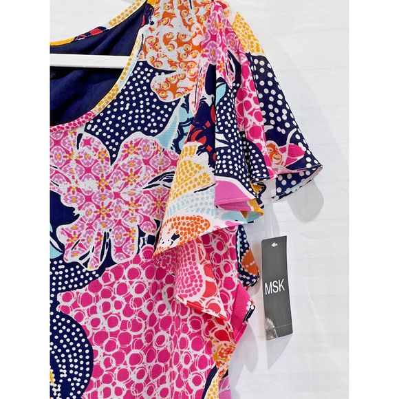 MSK Women's Multicolored Floral Crepe Cascading Ruffled Sleeves Dress Size‎ 6 - Picture 4 of 10